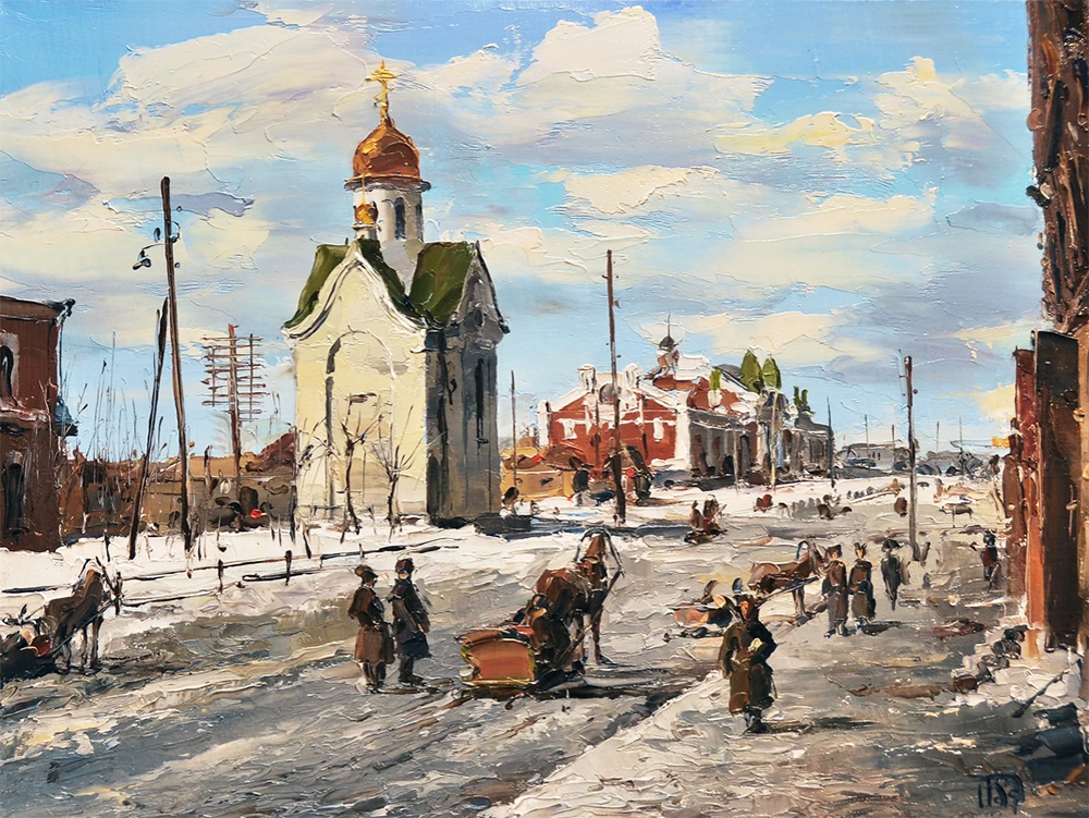 М.Г. Казаковцев. Ново-Николаевск, часовня во имя Николая Чудотворца, вид на Торговый корпус М.Г. Казаковцев. Ново-Николаевск, часовня во имя Николая Чудотворца, вид на Торговый корпус