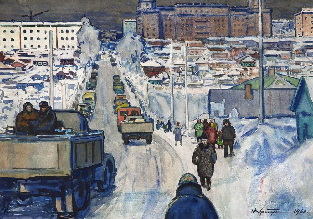 Н.Д. Грицюк. Сибревкомовский мост, сейчас пешеходный, вдали виден Стоквартирный дом. Н.Д. Грицюк. Сибревкомовский мост, сейчас пешеходный, вдали виден Стоквартирный дом.